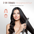 4-in-1 Curling Iron Set for Long Hair, Fast Heating Ceramic Ionic Hair Curler, Flat Iron & Hot Brush Combo, Frizz-Free Styling Tool with Dual Voltage for Home & Travel