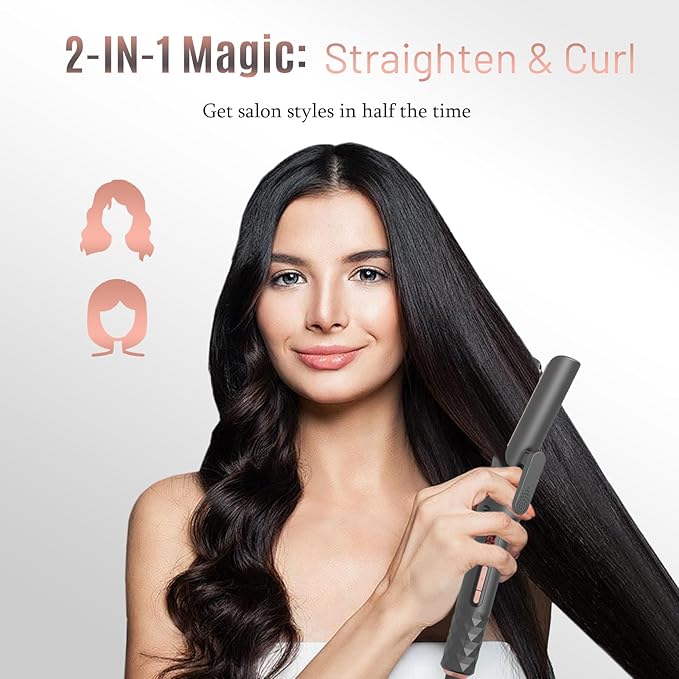 4-in-1 Curling Iron Set for Long Hair, Fast Heating Ceramic Ionic Hair Curler, Flat Iron & Hot Brush Combo, Frizz-Free Styling Tool with Dual Voltage for Home & Travel