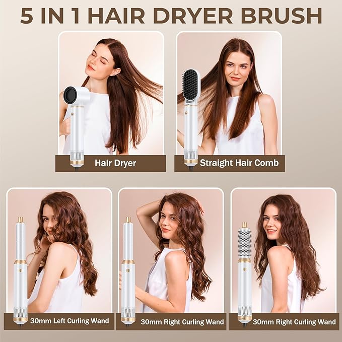 5 in 1 Upgrade Hair Dryer Brush, Negative Ion Blow Dryer Brush Set Hot Air Brush Air Styler Curling Wrap Air Curler, Curling Iron Hair Styling Tools As A Gift for Straight/Curl/Drying/Smoothing