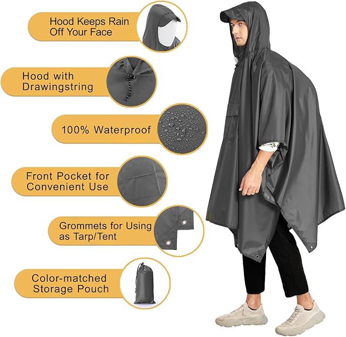 salamra Hooded Rain Poncho Waterproof Raincoat Jacket - Image 4