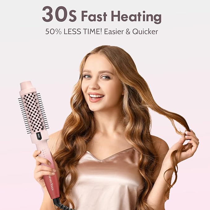Thermal Brush, Blowout Long Lasting Look Curling Brush, 30s Fast Heated Round Brushes 1.5" Makes Hair Smoother Get Natural Curls, 5 Temp Settings, Universal Voltage for Travel, Easy to Use, Pink Red