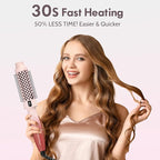 Thermal Brush, Blowout Long Lasting Look Curling Brush, 30s Fast Heated Round Brushes 1.5" Makes Hair Smoother Get Natural Curls, 5 Temp Settings, Universal Voltage for Travel, Easy to Use, Pink Red