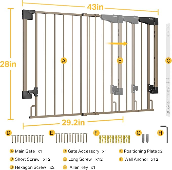 Cumbor 29.2–43" Baby Gate for Stairs, Wall-Mounted, Expandable No Bottom Bar - Image 9
