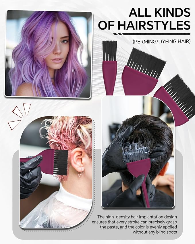 3 Pack Hair Color Brush Set - Professional Hair Dye Brush for Stylist, for Highlighting, Tint and Coloring Sections - Women Men Salon Use Home DIY Dyeing