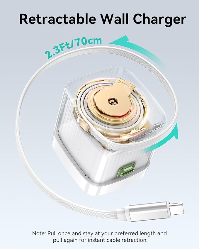 Retractable Wall Charger, 65W PD Fast USB C Charger Block - Image 2