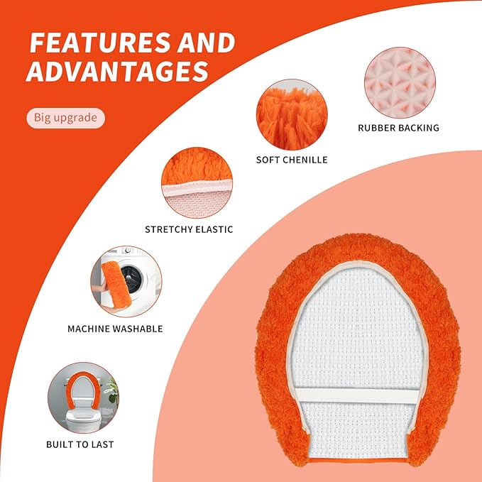 Microfiber Elongated Toilet Seat Cover 19.5"x 15" Machine Washable Solid Toilet - Image 4