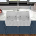 Dcolora Double Bowl Farmhouse Kitchen Sink Reversible Front Apron White - Image 3