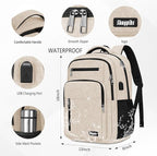 Beige Backpack for Men Women, School Backpack for Boys Girls Teens, 15.6 Inch - Image 3
