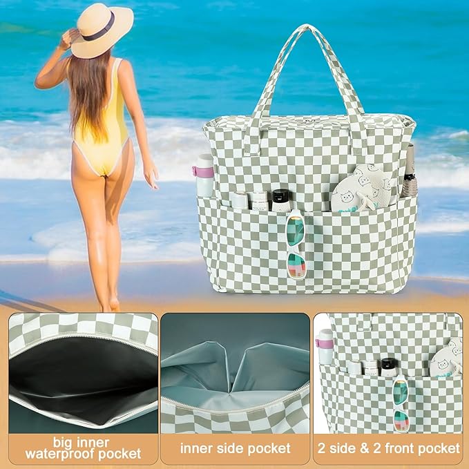 LEDAOU Beach Bag Waterproof Sandproof Women Tote Bag Pool Bag - Image 4