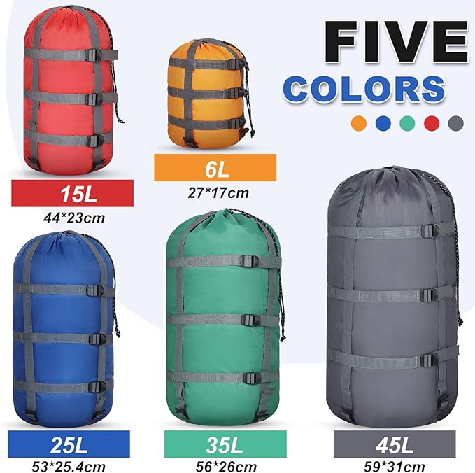 5 Pack Compression Stuff Sack 5 Assorted Size Sleeping Bag Stuff Sack - Image 2