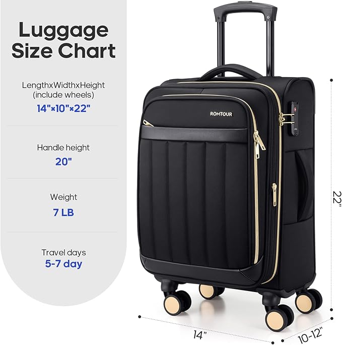 Softside Carry On Luggage 20 Inch Expandable Carry On Luggage 22x14x9 Airline - Image 6