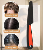 Dandruff Comb Fine Tooth Scalp Detox Comb Lice for Women, Men & Kids Stainless Steel Scalp Detoxing, Sweep & Massage Hair Brush Tool for Hair Care (3PC Black+Red)