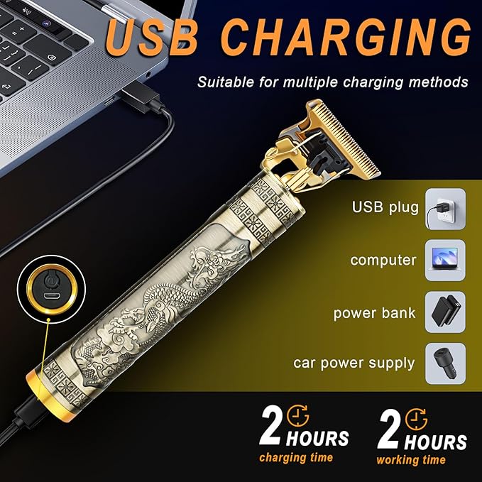 Professional Hair Trimmer for Men, Beard Trimmer Hair Clippers for Men, Hair Clippers with 4 Limit Combs, Cordless Rechargeable Hair Trimmer Metal Body Cutting Grooming Kit