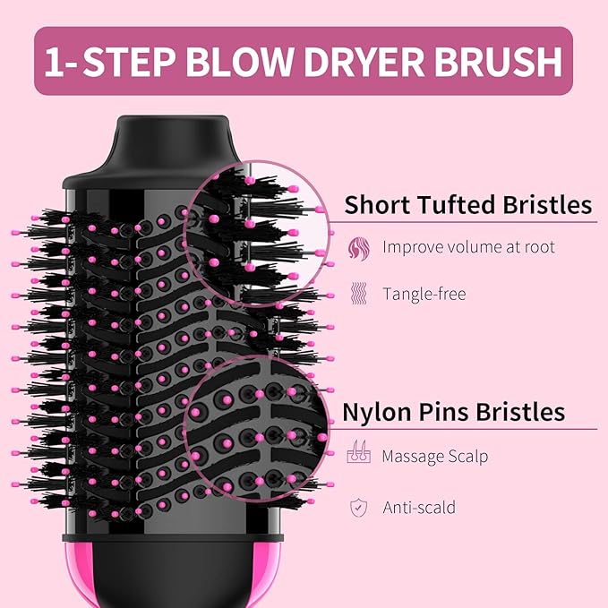 Hair Dryer Brush Blow Dryer Brush in One, Upgraded 4 in 1 Hair Dryer and Styler Volumizer with Negative Ion Anti-frizz Ceramic Titanium Barrel Hot Air Hair Straightener Brush