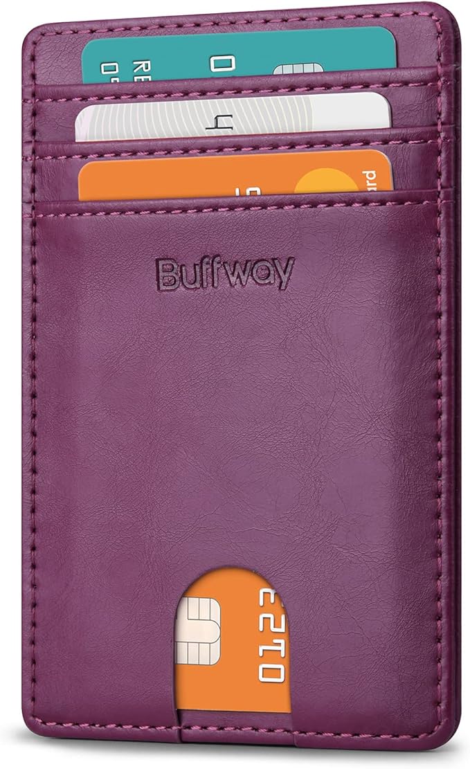 Buffway Mens Slim Wallet, Minimalist Thin Front Pocket Leather Credit Card by Buffway