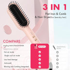 Hair Straightener Brush with Hot & Cool Air, AngKng Anti-Scald Heat Comb Straightener for Straightening Hair, 30s Fast Heating, Hot Air Straightening Brush for Women, Dual Voltage for Travel, Pink