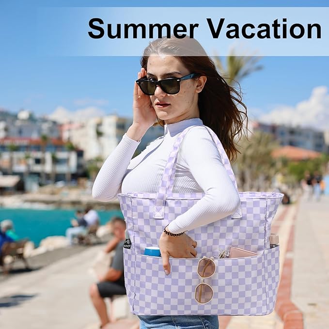 LEDAOU Large Beach Tote Bag Women Waterproof Sandproof Zipper Beach Tote Bag - Image 5
