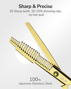Hair Thinning Scissors Cutting Teeth Shears Professional Barber ULG Hairdressing Texturizing Salon Razor Edge Scissor Japanese Stainless Steel with Detachable Finger Ring 6.5 inch, Gold