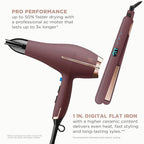 Conair Limited Edition Bundle | INFINITIPRO by CONAIR Hair Dryer with Diffuser - and - Conair Double Ceramic 1-inch Digital Flat Iron | Plum | Amazon Exclusive