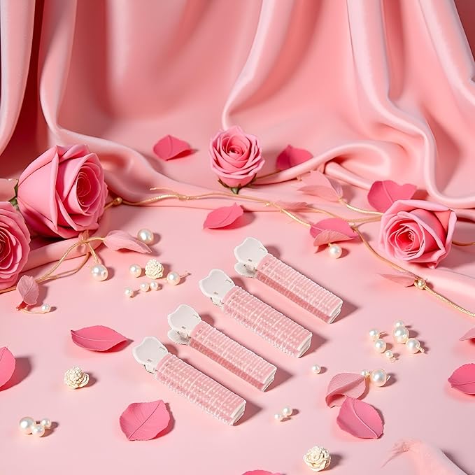4Pcs Pink Hair Rollers with Clip Volumizing Bangs Curler DIY Styling Accessories Tool Portable Self Grip Volume Hair Root Clips Hair Rollers Styling Tools and Appliances