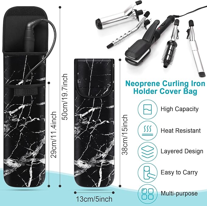 Shappy 2 Pcs Heat Resistant Hair Tools Bag Curling Iron Travel Case Cover Neoprene Flat Iron Holder Travel Case and Silicone Mat Pouch for Hot Hair Tools Storage Organizer(Retro Style)