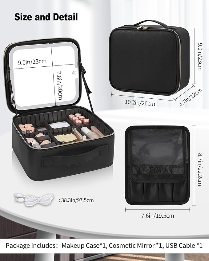 Makeup Bag With LED Mirror, Travel Makeup Case with Light up Mirror Large - Image 2