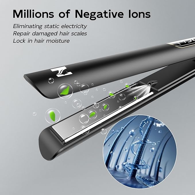 Nicebay 1” Titanium Flat Iron, Fast Heating Hair Straightener & Curler,with 5 Temp Settings, Negative Ion Technology,Travel-Friendly, Smooth Salon Design