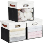 Fabric Storage Cubes with Clear Windows and Lids 11'' Foldable Storage Bins by Roobyl