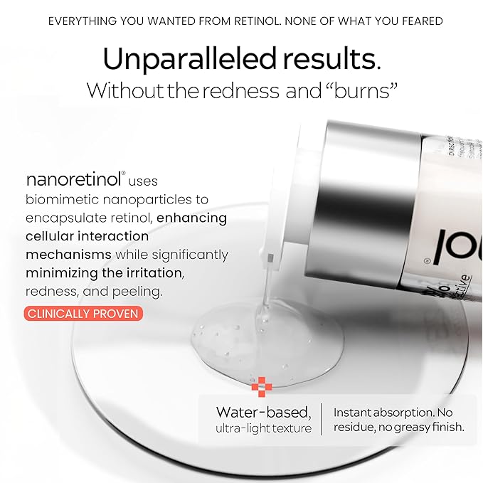 NANORETINOL, the Retinol Serum 232% more Effective - Clinically Proven - Encapsulated Nano Retinol Serum for Face & Eye Contour - Anti-Aging & Dark Spots Remover - Less Irritating than Tretinoin