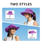 Ponytail Sun Bucket Hats for Women UV Protection Foldable Wide Brim (1 Pack-pure Purple)