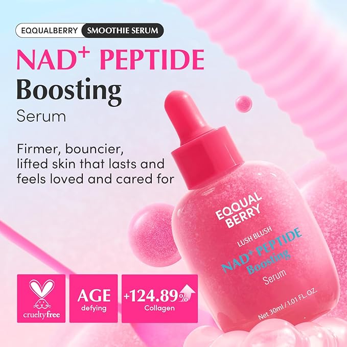 EQQUALBERRY NAD+ Peptide Boosting Smoothie Serum – Anti-Aging Korean Skin Care | Firming Serum with 5 Ceramides & Vegan Collagen for Wrinkles & Radiant Glow(1.01oz/30ml)