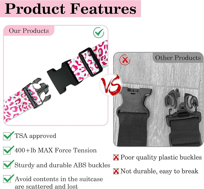Pink Leopard Luggage Straps for Suitcases TSA Approved, Luggage Identifiers for - Image 4
