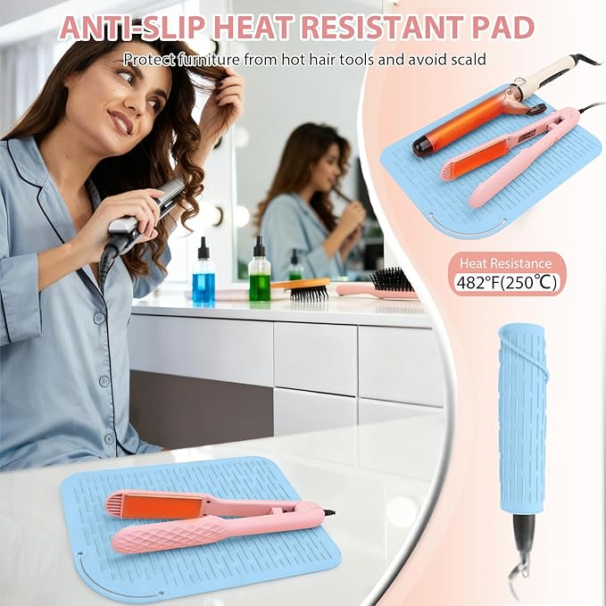 Large Silicone Heat Resistant Mat, Portable Travel Hot Hair Tools Holder Pad for Curling Iron, Flat Iron, Hair Straightener and Other Styling Tools(12.0" x 9.0")
