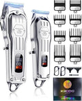 KIKIDO Hair Clippers Professional Cordless for Men, Barber Clippers for Hair Cutting Kit, Wireless LCD Display Hair Trimmers Set, Rechargeable Haircut Machine for Family (Sliver)
