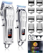 KIKIDO Hair Clippers Professional Cordless for Men, Barber Clippers for Hair Cutting Kit, Wireless LCD Display Hair Trimmers Set, Rechargeable Haircut Machine for Family (Sliver)