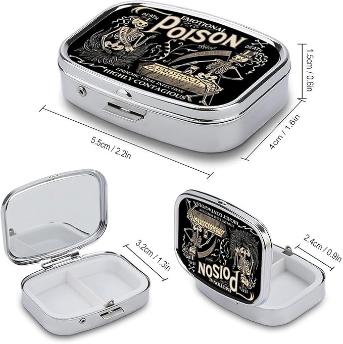 Metal 2 Compartment Pill Organizer Travel Friendly Portable Compact Pill Box - Image 3