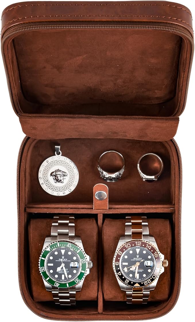 Awesometik 2 Slot Luxury Travel Faux Leather Watch Case. Watch Storage by Awesometik