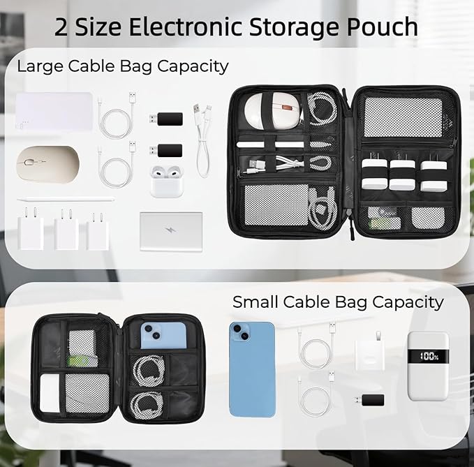 MATEIN Cord Organizer Travel Case 2 Pack, Water Resistant Tech Organizer Pouch - Image 5