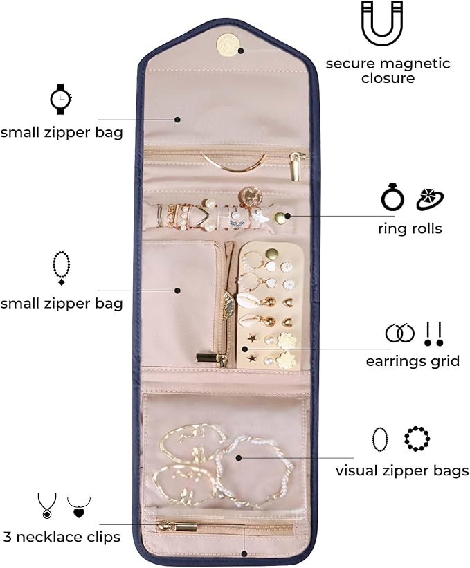 BAGSMART Travel Jewelry Organizer Case Foldable Jewelry Roll - Image 3