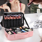 Relavel Makeup Bag Travel Makeup Train Case 13.8 inches Large Cosmetic Case Professional Portable Makeup Brush Holder Organizer and Storage with Adjustable Dividers and Shoulder Strap (Pink)