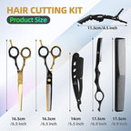 Hair Cutting Scissors Kit - 9 PCS Professional Haircut Scissors Set with Stainless Steel Straight and Thinning Shears for Home, Salon, and Barber Use (Black & Gold)