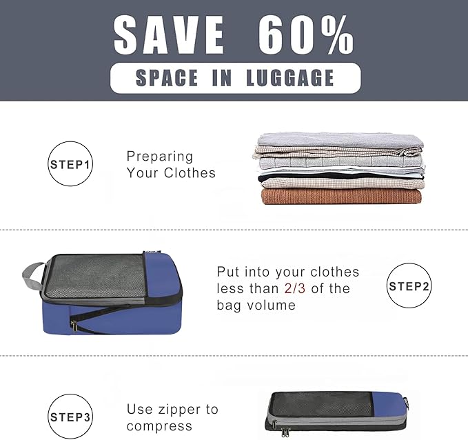 BAGAIL 4 Set/6 Set/8 Set Compression Packing Cubes Travel Accessories - Image 5