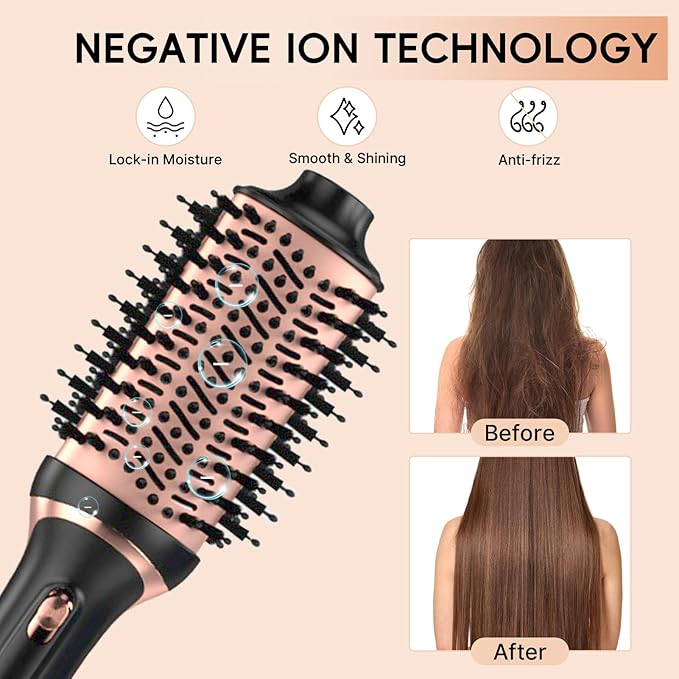 Hair Dryer Brush Set, Multifunctional Hot Air Brush for Salon Blowouts, Negative Ion Technology & Quick Drying, Shiny and Less Frizz, Blush Gold
