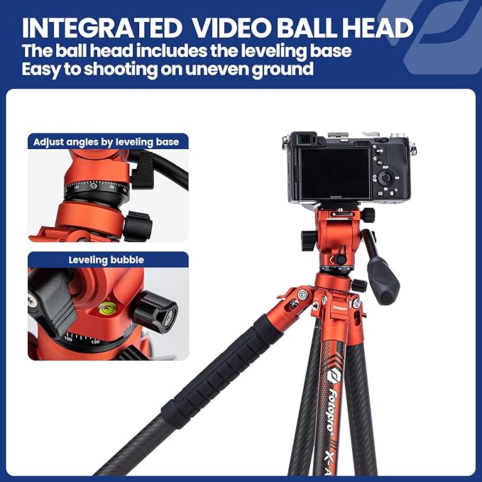 Fotopro Carbon Fiber Travel Tripod 2.2lbs Ultralight 64 Inch Portable Compact - Image 4