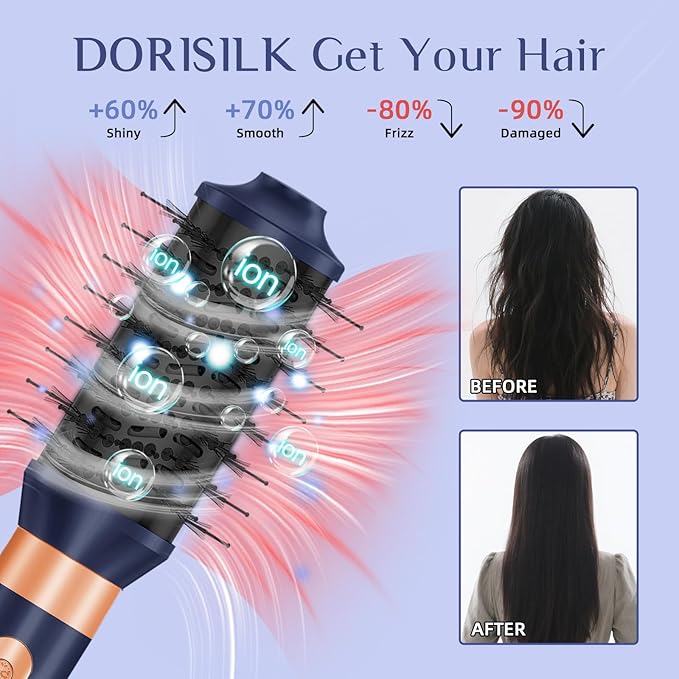 DORISILK 8 in 1 Hair Styler & Hair Dryer Brush Blow Dryer, 110,000 RPM High-Speed Hot Brush Styler and Auto Wrap Curlers, Ionic Frizz-Free for Smoothing Straightening Curling Volumizing Drying, Blue