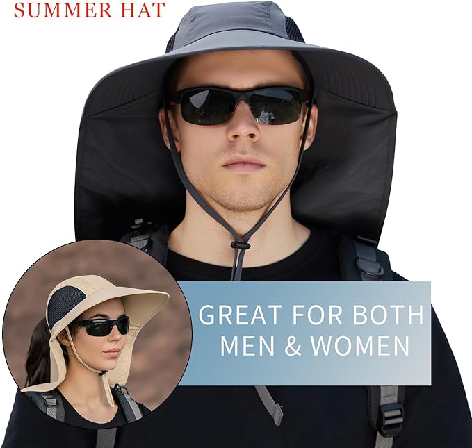 Sun Hat for Men Women with Neck Flap, UPF 50+ UV Protective Hiking Fishing Hats - Image 2