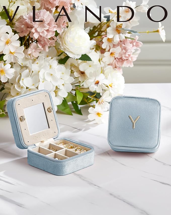 Vlando Travel Jewelry Case for Women Girls, L Initial Travel Jewelry Case - Image 2