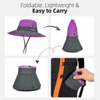 Ponytail Sun Bucket Hats for Women UV Protection Foldable Wide Brim (1-purple)
