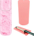 Shappy 2 Pcs Heat Resistant Hair Tools Bag Curling Iron Travel Case Cover Neoprene Flat Iron Holder Travel Case and Silicone Mat Pouch for Hot Hair Tools Storage Organizer(Pink Marble Style)