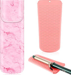 Shappy 2 Pcs Heat Resistant Hair Tools Bag Curling Iron Travel Case Cover Neoprene Flat Iron Holder Travel Case and Silicone Mat Pouch for Hot Hair Tools Storage Organizer(Pink Marble Style)